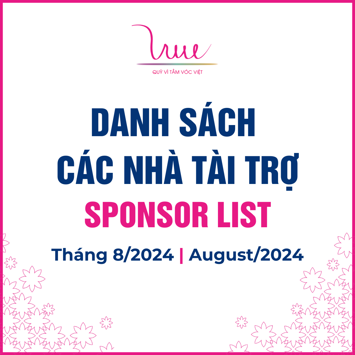 Danh sách các nhà tài trợ tháng 8 năm 2024